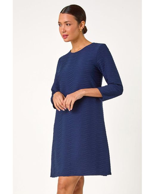 Roman Blue Textured A-Line Stretch Dress