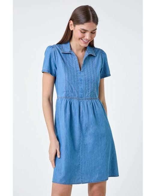 Roman Blue Cotton Collared Dress