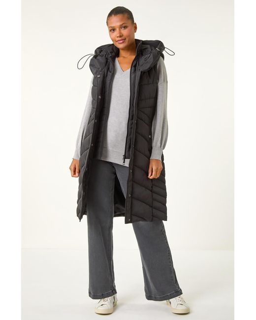 Roman Black Chevron Quilted Hooded Gilet