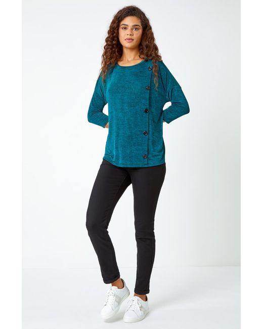 Roman Blue Button Detail Marl Stretch Top