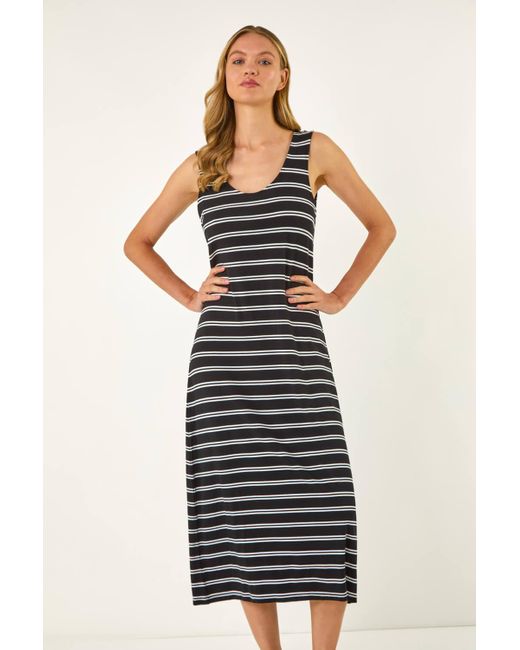 Roman Black Stripe Cross Back Stretch Maxi Dress
