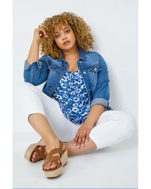 Roman Curve Blue Elastic Waist Cropped Denim Jeggings