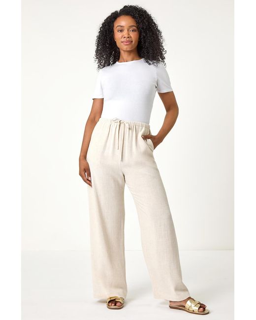 Roman Petite Natural Linen Mix Wide Leg Trouser