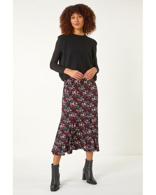 Roman Multicolor Leaf Print Panel Skirt