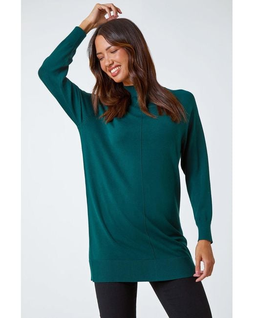 Roman Green Longline High Neck Tunic Jumper