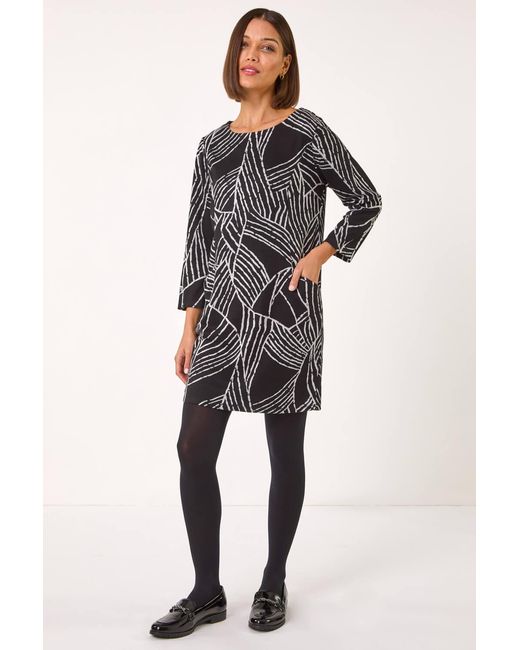 Roman Gray Abstract Print Pocket Detail Tunic Dress