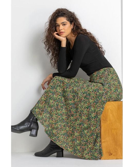 Roman Green Ditsy Floral Burnout Midi Skirt