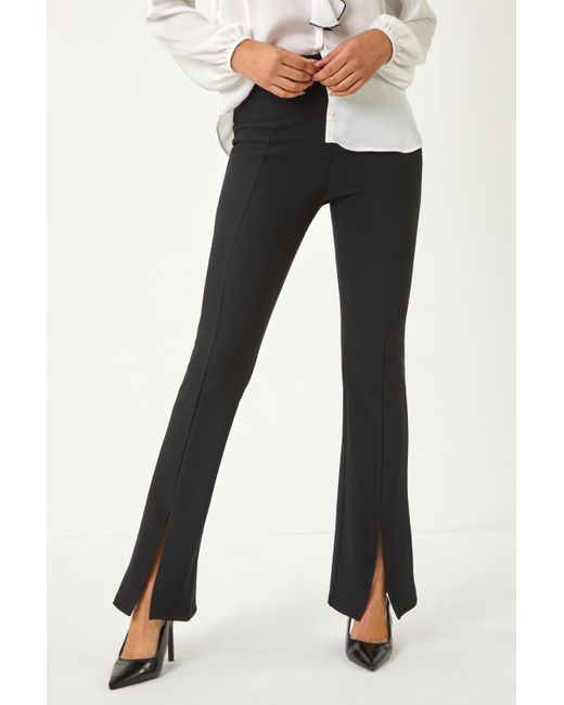 Roman Black Stretch Split Flare Trousers