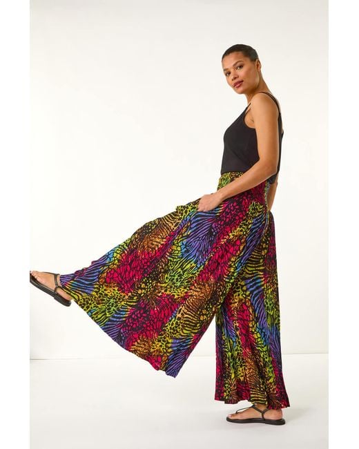 Roman Multicolor Animal Print Wide Leg Palazzo Trouser