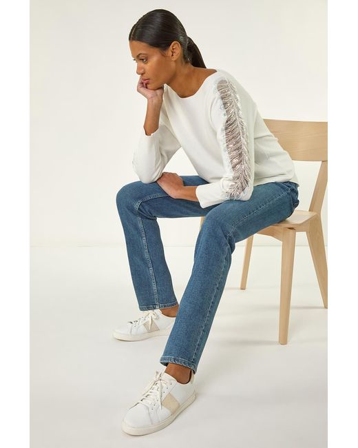 Roman Blue Embellished Sleeve Knit Jumper
