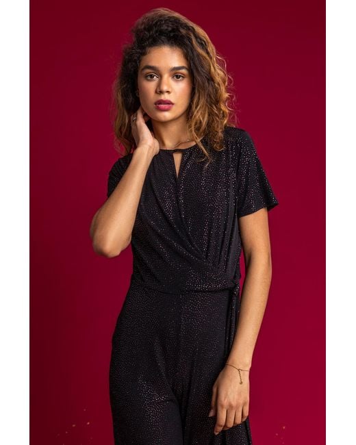 Roman Black Shimmer Twist Keyhole Jumpsuit