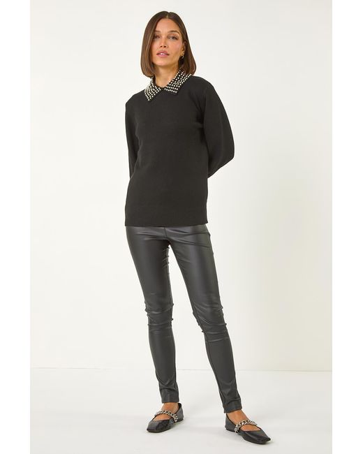 Roman Black Faux Pearl Collar Jumper