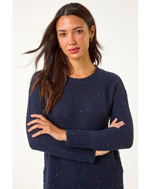 Roman Blue Nep Fabric Curved Hem Jumper
