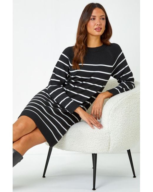 Roman Black Stripe Print Knitted Jumper Dress