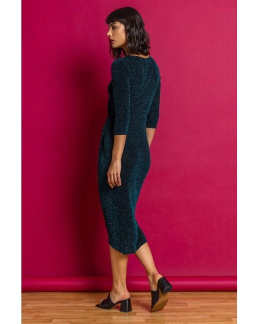 Roman Multicolor Twist Front Sparkle Asymmetric Wrap Dress