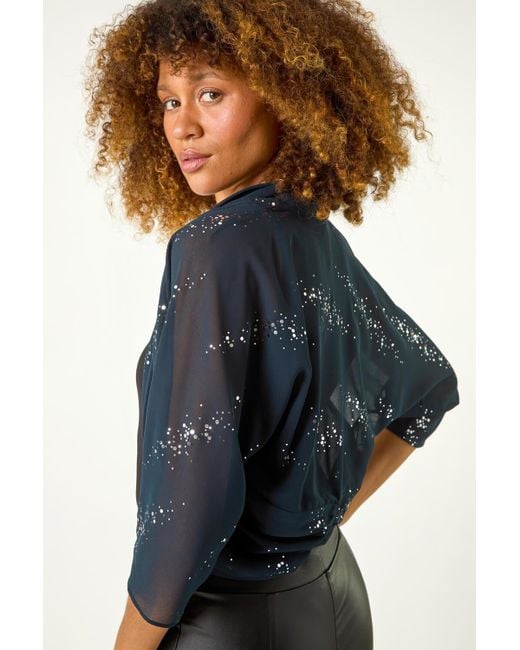 Roman Blue 3/4 Sleeve Sequin Chiffon Bolero