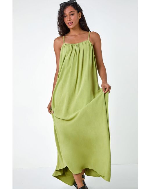D.u.s.k Green Woven Strappy Maxi Dress