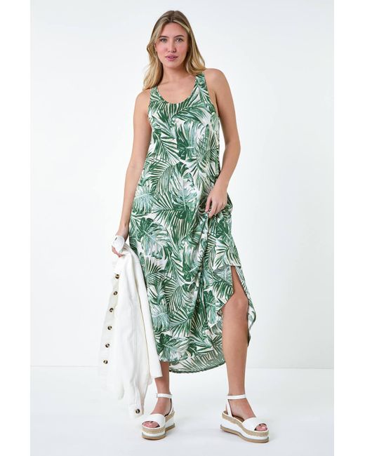 Roman Green Dusk Fashion Abstract Print Hanky Hem Dress