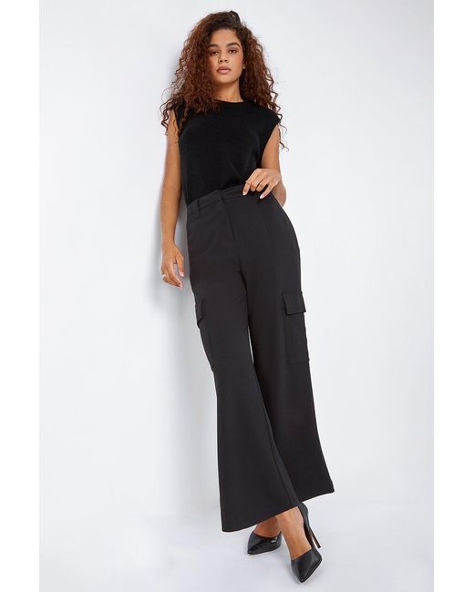 Roman Black Smart Wide Leg Cargo Stretch Trouser
