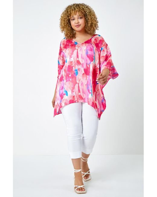 Roman Pink Curve Abstract Print Relaxed Top