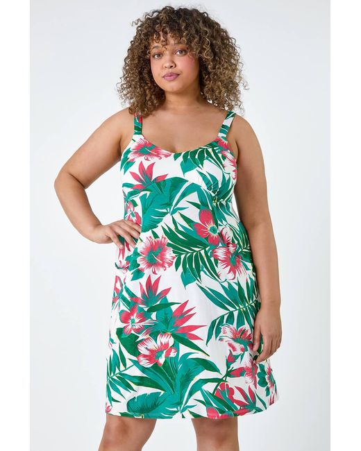 Roman Curve Blue Tropical Pocket Stretch Dress