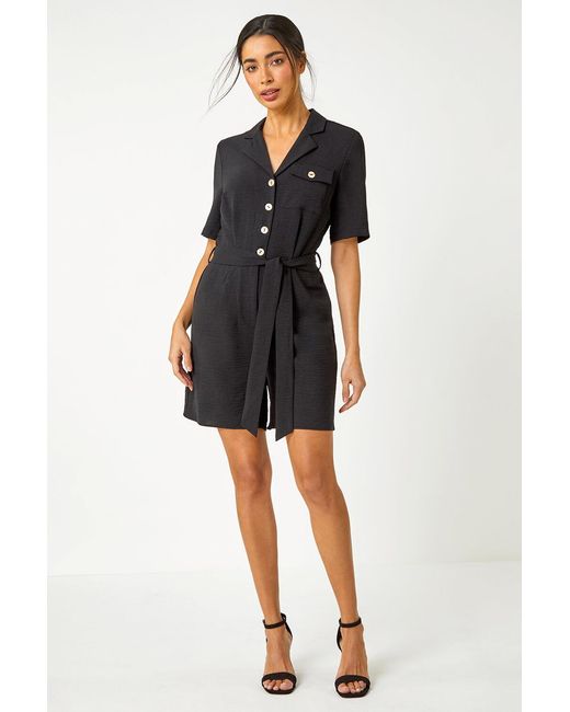 Roman Blue Textured Tie Waist Playsuit