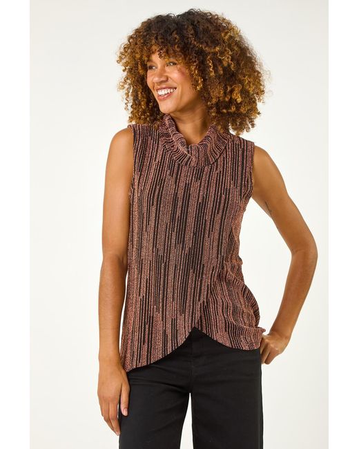 Roman Black Shimmer Line Cowl Neck Tunic Top