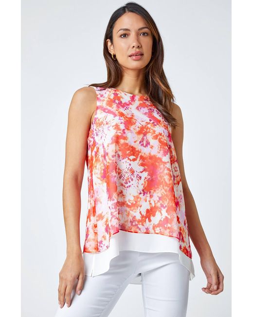 Roman Red Tie Dye Sleeveless Overlay Top