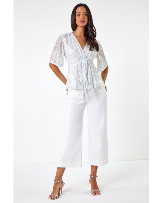 D.u.s.k White Sequin Tie Front V-Neck Top