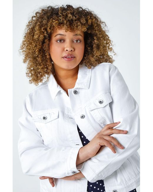 Roman Curve White Mid Wash Denim Jacket