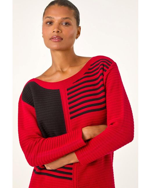 Roman Red Striped Color-Blocked Knit Jumper