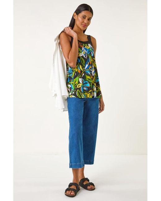 Roman Blue Floral Print Cami Stretch Top