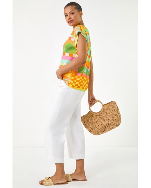Roman White Abstract Print Shell Top
