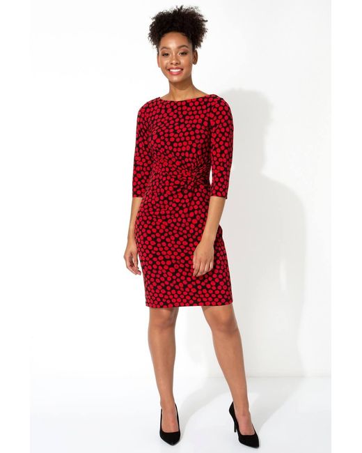 Roman Red Spot Twist Waist Shift Dress