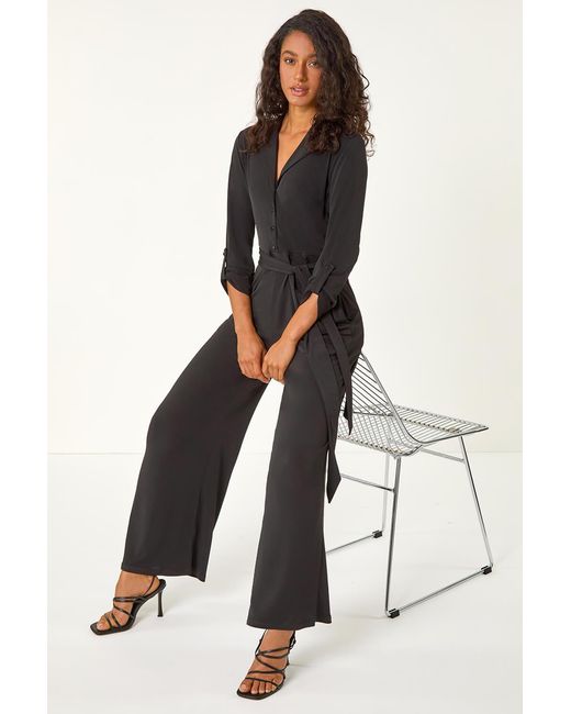 D.u.s.k Blue Button Through Belted Stretch Jumpsuit