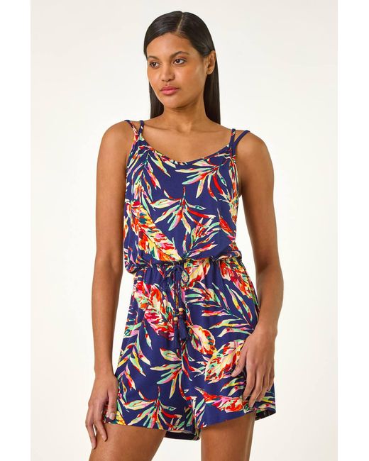 Roman Red Multi Leaf Print Tie Playsuit