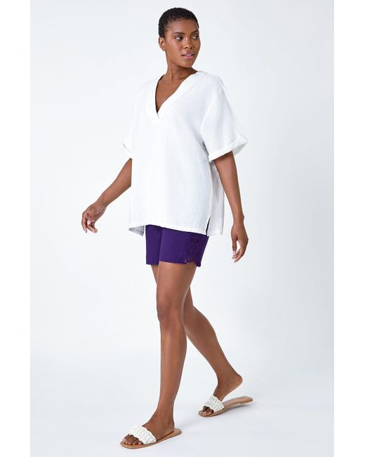Roman White Lace Trim Stretch Shorts