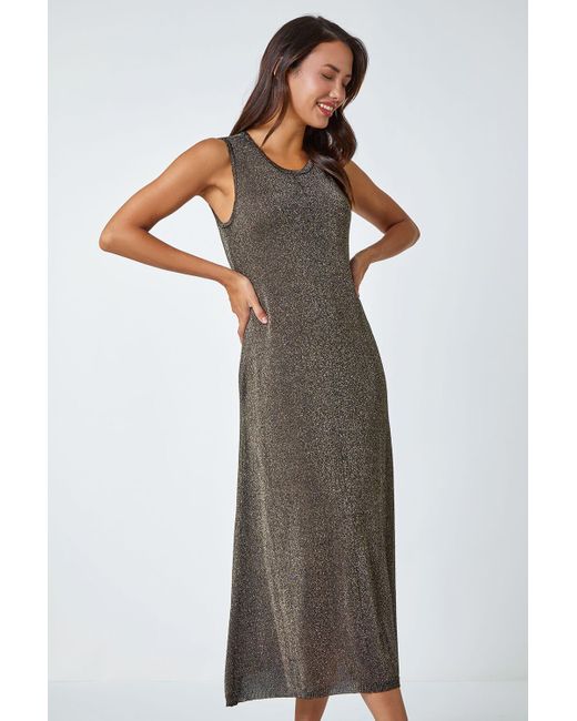 Roman Metallic Sleeveless Sparkle Knitted Midi Dress