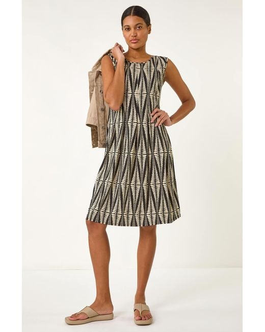 Roman Black Abstract Print Panel Detail Dress