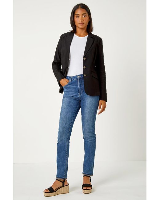 Roman Black Button Detail Stretch Blazer