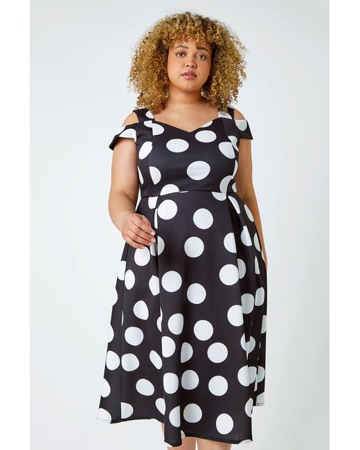 Roman Curve Blue Premium Stretch Polka Dot Dress