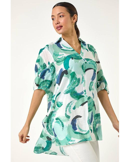 Roman Green Abstract Print Longline Overshirt