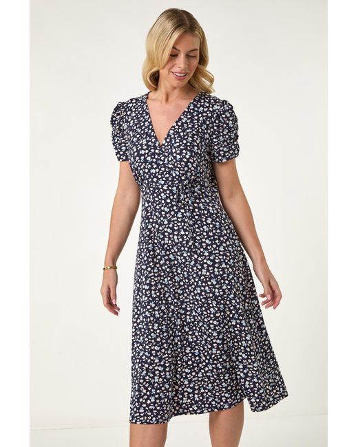 Roman Petite White Floral Ditsy Stretch Dress