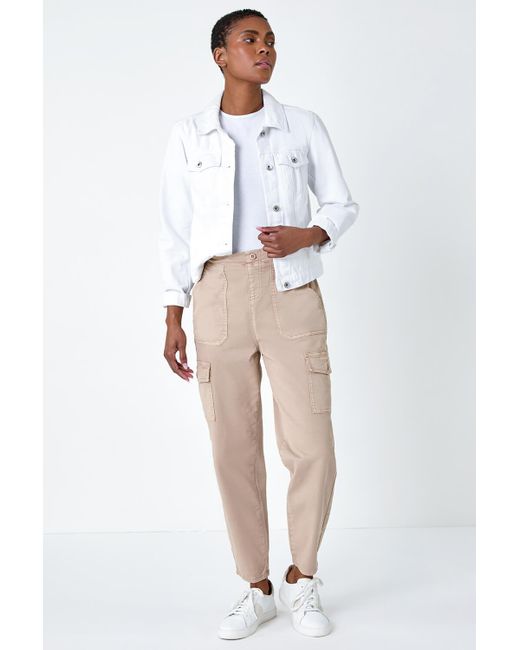 Roman White Casual Cargo Stretch Trousers