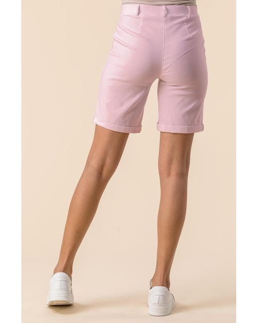 Roman Pink Elastic Waist Turn Up Stretch Shorts