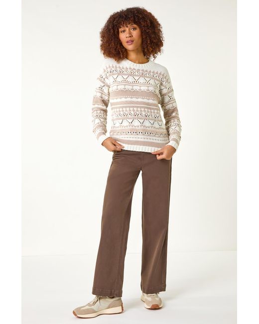 Roman Natural Contrast Pointelle Knit Jumper