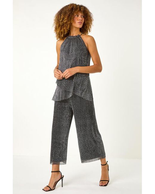 Roman Metallic Shimmer Plisse Jumpsuit