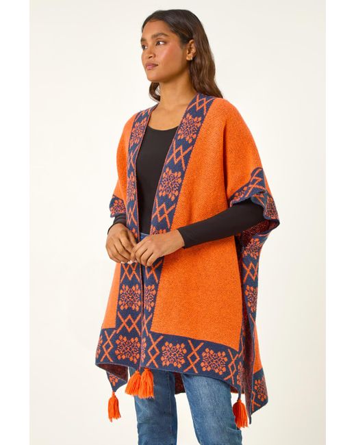 Roman Orange Nordic Pattern Tassel Cape