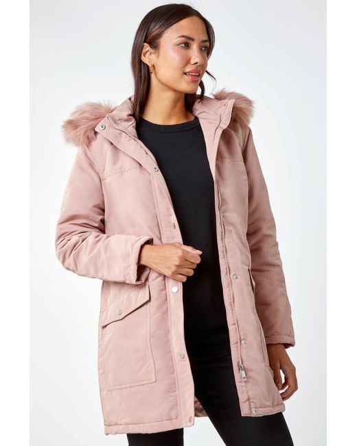 Roman Pink Faux Fur Hooded Parka Coat