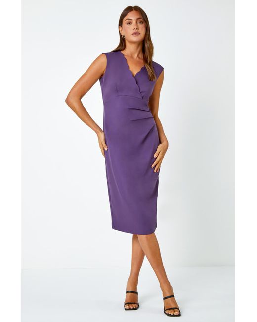 Roman Purple Sleeveless Pleated Stretch Ruched Dress